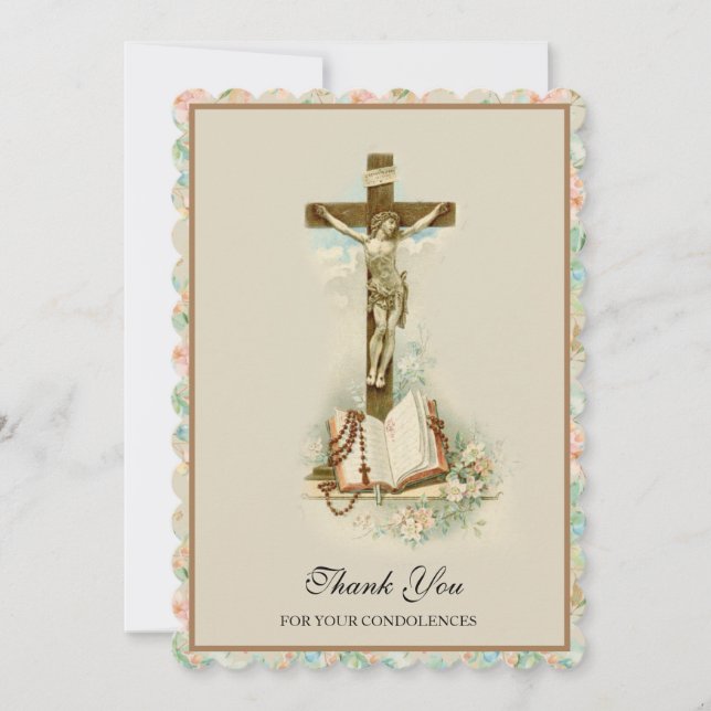 Condolence Beileid Danke, katholische Crucifix Dankeskarte (Vorderseite)
