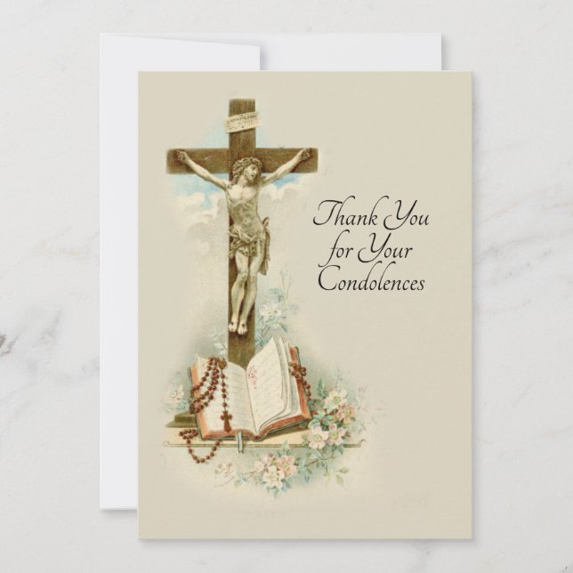 Condolence Beileid Danke, katholische Crucifix Dankeskarte (Vorderseite)