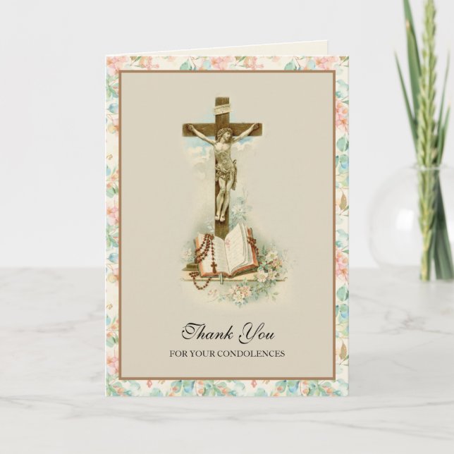 Condolence Beileid Danke, katholische Crucifix Dankeskarte (Vorderseite)