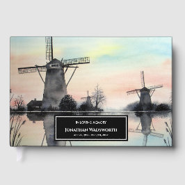 Condolence Windmills in Kinderdijk Watercolor Gästebuch
