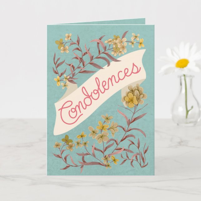 Condolences Aqua Soft Pastel Floral Banner Card Karte (Kleine Pflanze)
