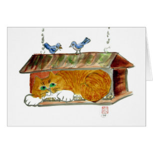 Conducteur d'oiseau et chat de tigre orange
