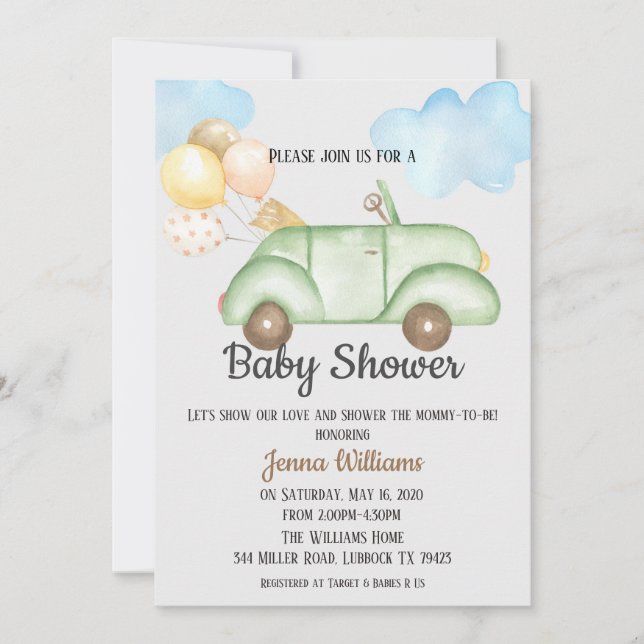 Conduire par Baby shower Invitation (Devant)