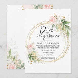 Conduire Par Baby shower Invitation Verdure Or ros