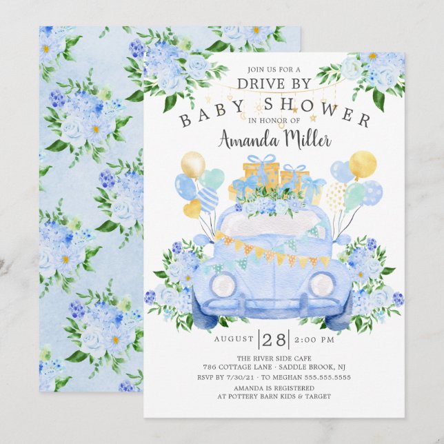 Conduire par Boys Baby shower Invitation (Devant / Derrière)