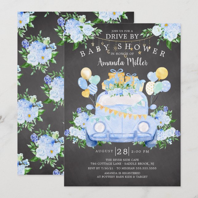 Conduire par Boys Baby shower Invitation (Devant / Derrière)