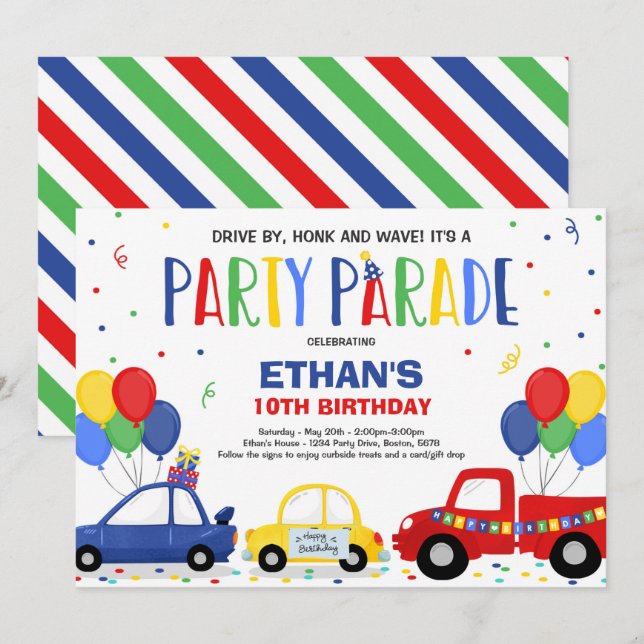 Conduite Par Anniversaire Parade Invitation Parade (Devant / Derrière)