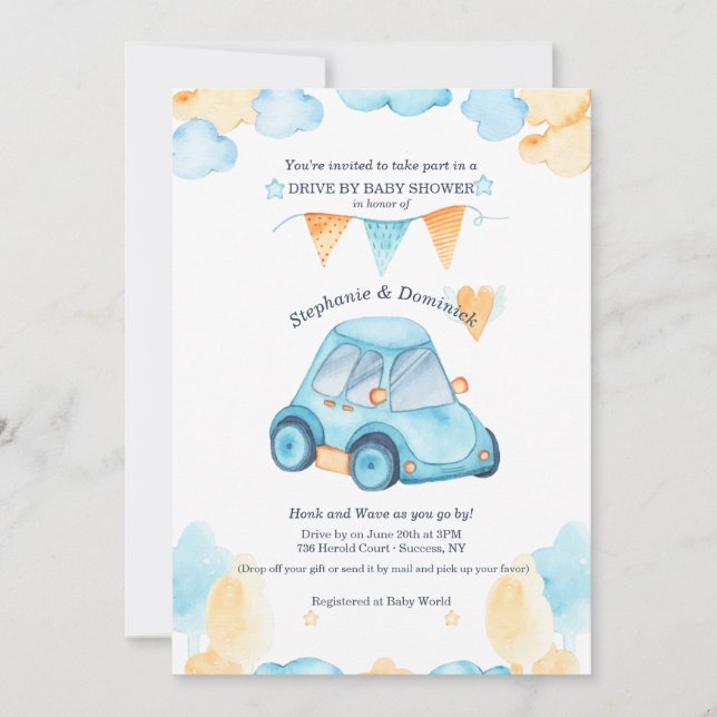 Conduite Par Baby Boy Shower Invitation (Devant)