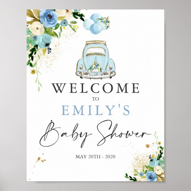 Conduite par Baby shower Affiche de bienvenue Blue (Devant)