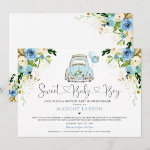 Conduite Par Baby shower Invitation Bleu Floral Do