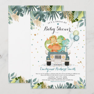 Conduite Par Baby shower Invitation Douche Dinosau