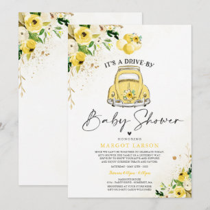 Conduite par Baby shower Invitation Floral Jaune