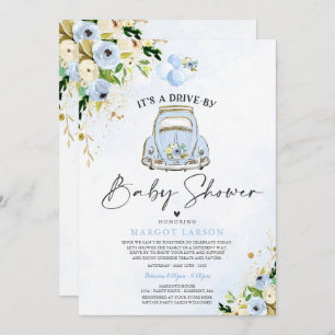 Conduite par Baby shower Invitation Flore bleue
