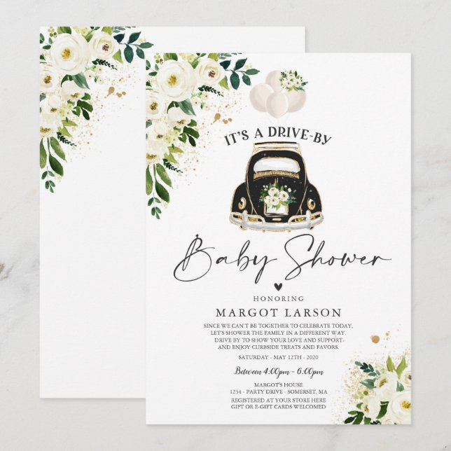 Conduite par Baby shower Invitation Hommes-Femmes  (Devant / Derrière)