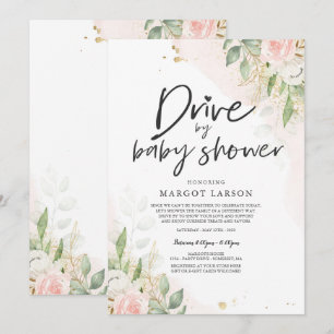 Conduite Par Baby shower Invitation Verdure Or ros
