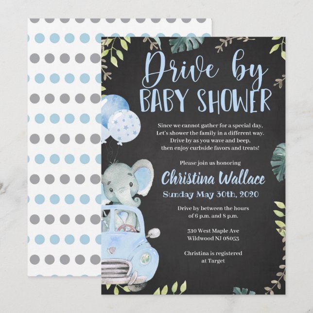Conduite par Baby Shower Invitations pour garçons (Devant / Derrière)