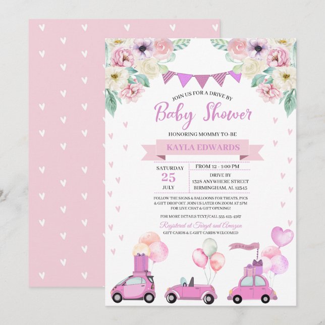Conduite par Baby shower Parade Invitation (Devant / Derrière)