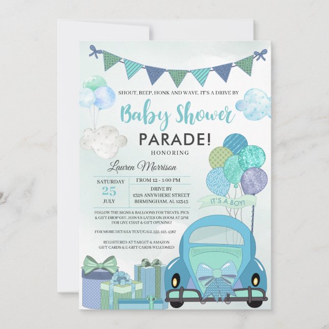 Conduite par Baby shower Parade Invitation (Devant)