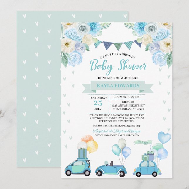 Conduite par Baby shower Parade Invitation (Devant / Derrière)
