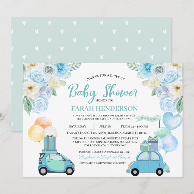 Conduite par Baby shower Parade Invitation (Devant / Derrière)