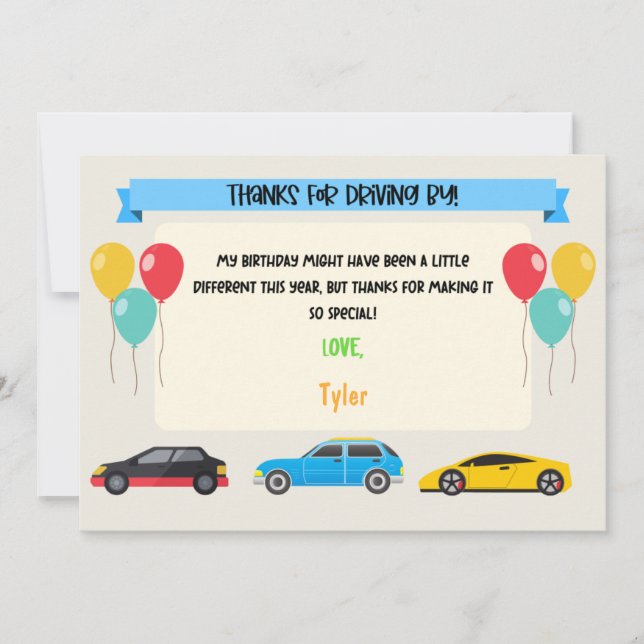 Conduite par Carte de remerciements d'anniversaire (Devant)