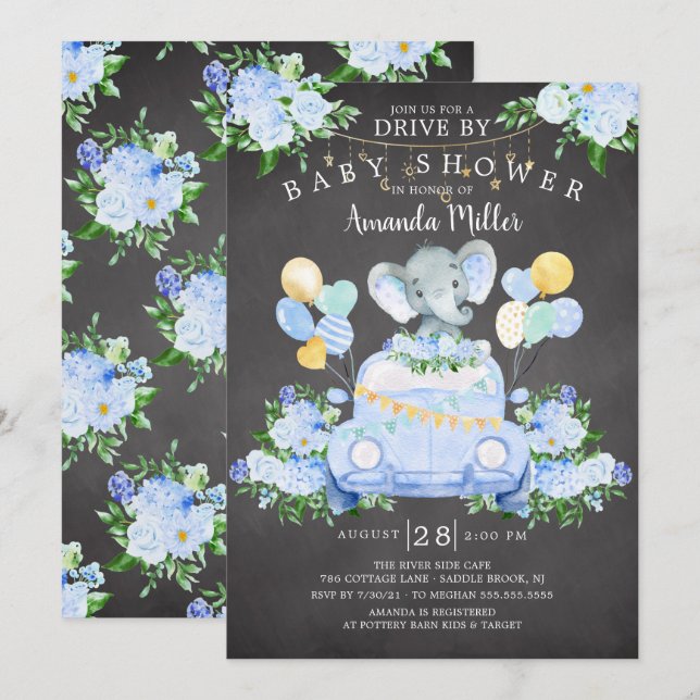 Conduite par Elephant Boys Baby shower Invitation (Devant / Derrière)
