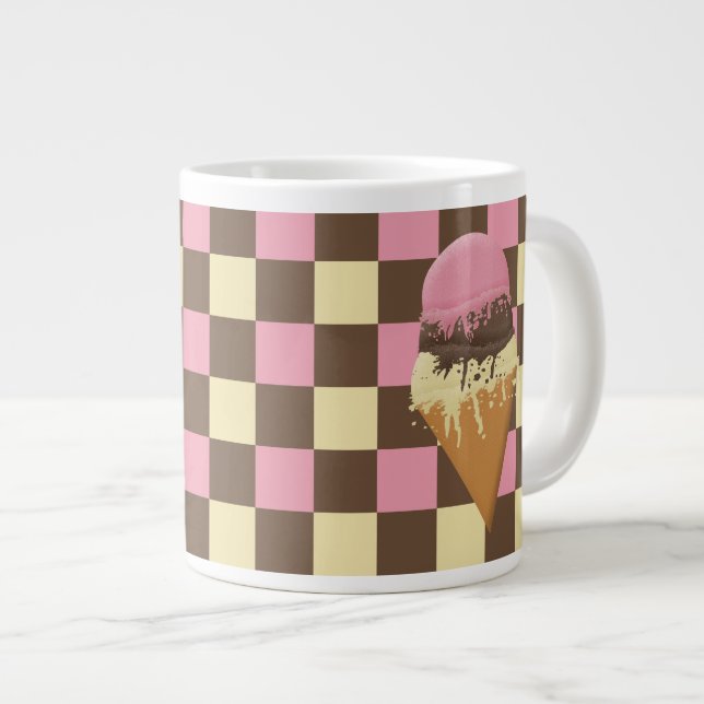 Cone de glace À damiers Motif Jumbo Mugs (Devant droit)