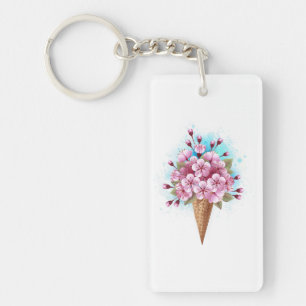 Cône rose Sakura crème glacée gaufre