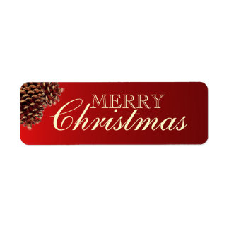 Cône rouge rustique Joyeux étiquettes de Noël