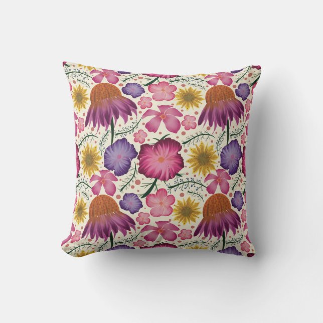 Coneflower Beige Blumenmuster Kissen (Vorderseite)