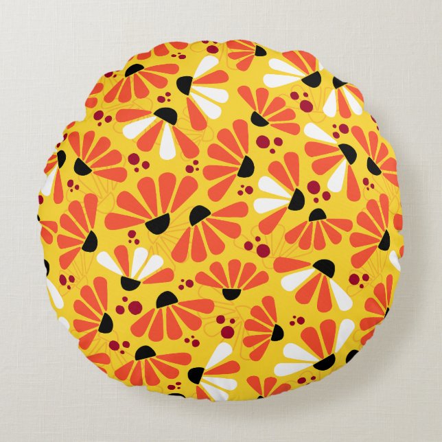 Coneflower Confetti on Lemon Yellow Rundes Kissen (Vorderseite)