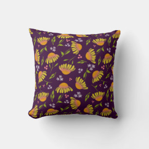 Coneflower Jubilee Yellow Floral on Wine Kissen