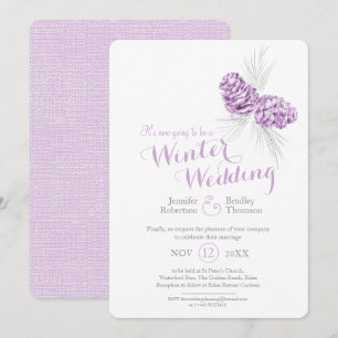 Cones Art lila grau Winterhochzeit neu geplant Einladung