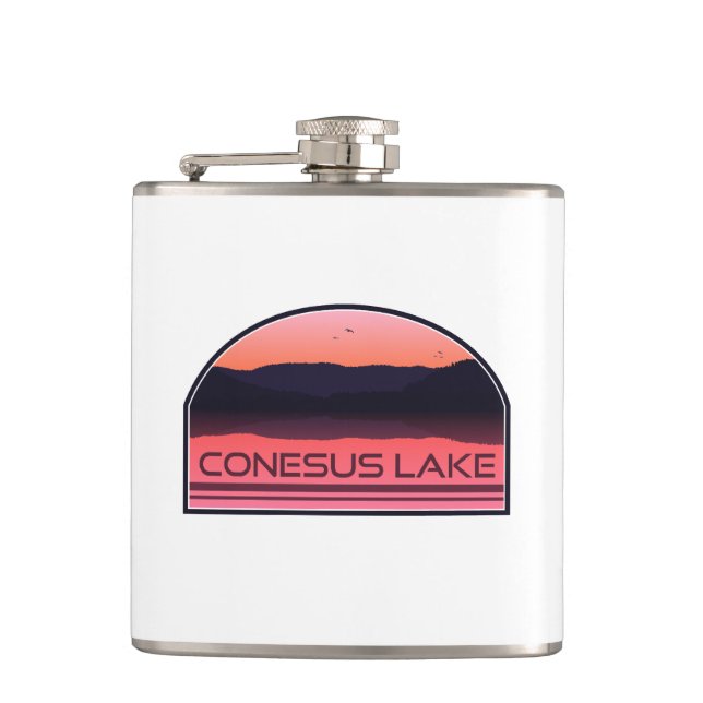 Conesus Lake New York Red Sunrise Flachmann (Vorderseite)