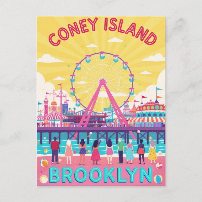 Coney Island Brooklyn Retro Poster Postkarte (Vorderseite)