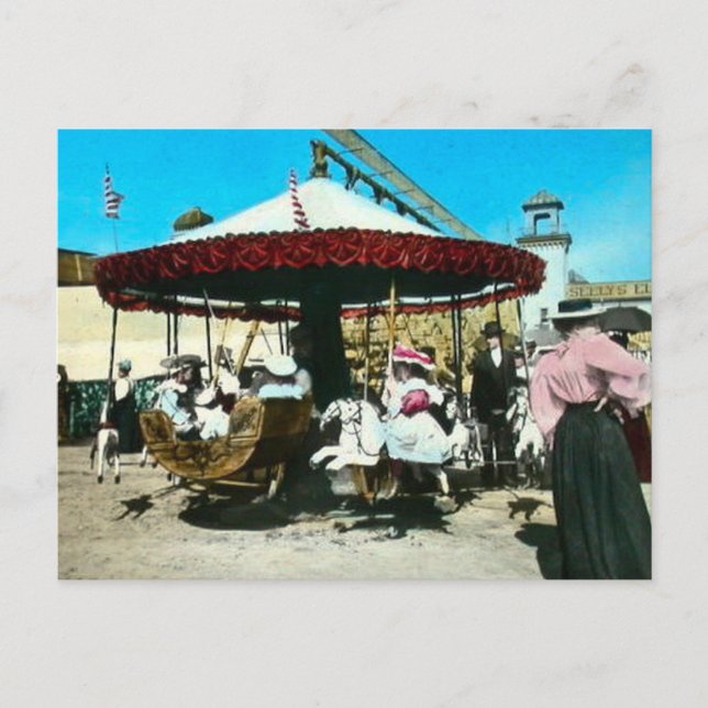 Coney Island Carousel 1890er Magic Lantern Slide Postkarte (Vorderseite)
