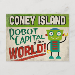Coney Island New York Robot - Funny Vintag Postkarte