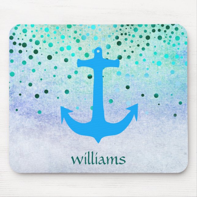 Confetti Anchor Sea Blue Beach Navy Girly Dots Mousepad (Vorne)