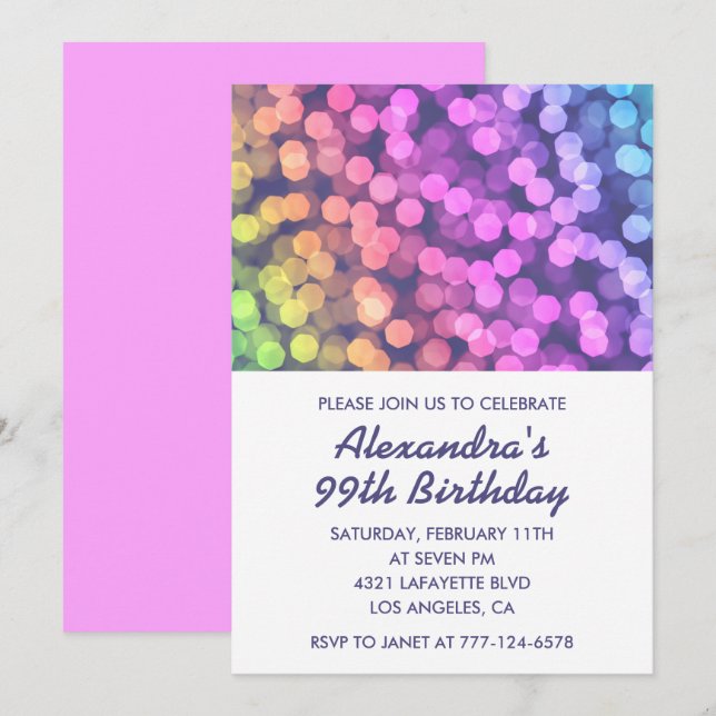 Confetti Arc-en-ciel moderne invitations à 99e ann (Devant / Derrière)