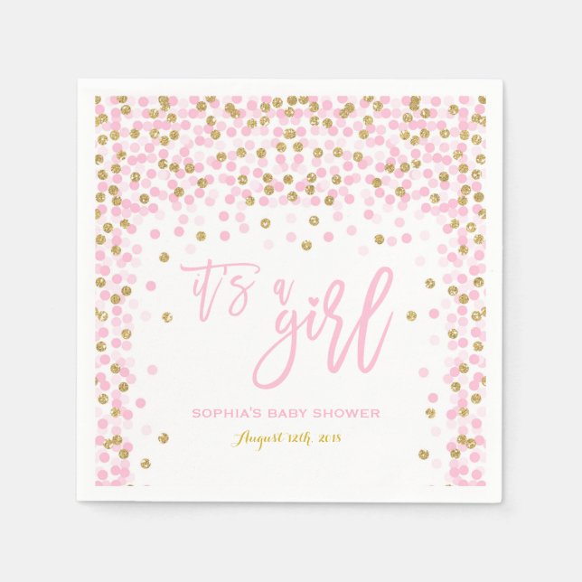 Confetti Baby Shower Napkin Pink Gold Baby Dusche Serviette (Vorderseite)