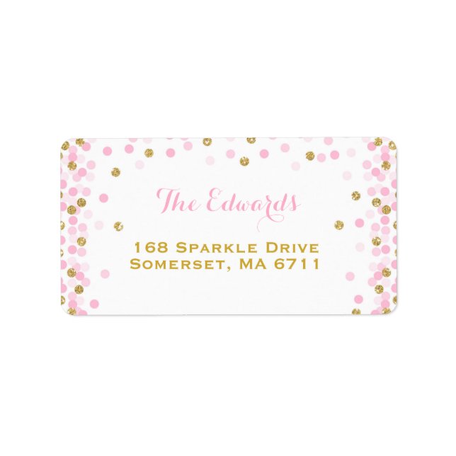 Confetti Babydusche Adressetiketten Rosa und Gold (Vorne)