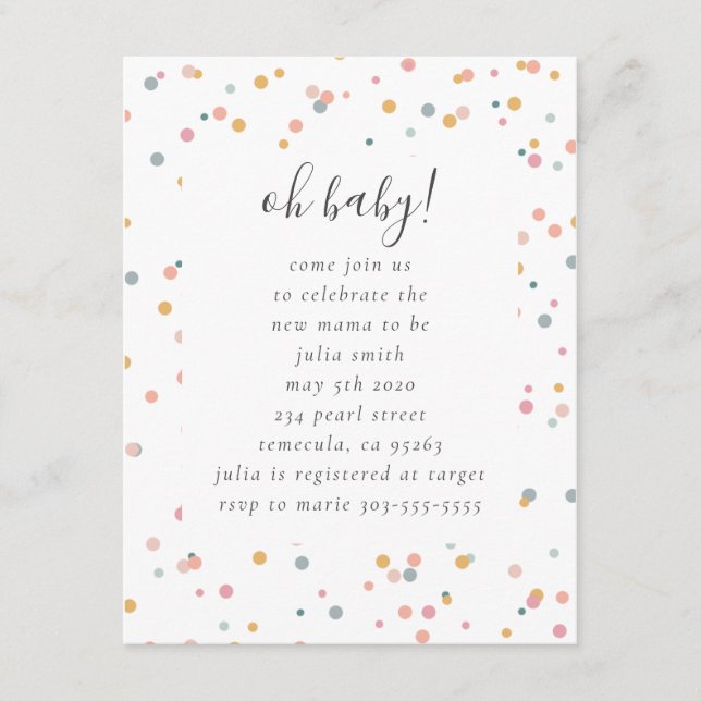 Confetti-Babyparty-Einladung Begleitkarte (Vorderseite)