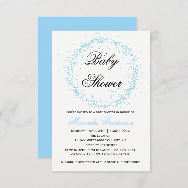 Confetti Bleu - Invitation Baby shower 3x5 (Devant / Derrière)