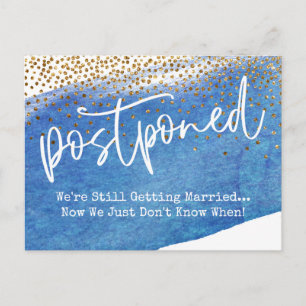 Confetti & Blue Watercolor Verspätete Hochzeit Postkarte