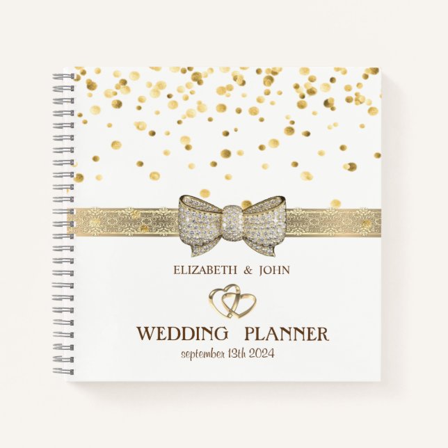 Confetti, Bow, Herz, Personalisierter Bridalplaner Notizbuch (Vorderseite)