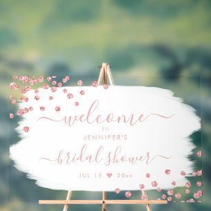 Confetti Brautparty Willkommen Rose Gold White Acrylschild