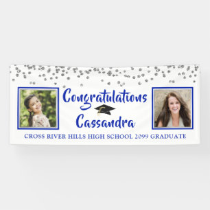 Confetti Brush Script Foto Abschluss Royal Blue Banner