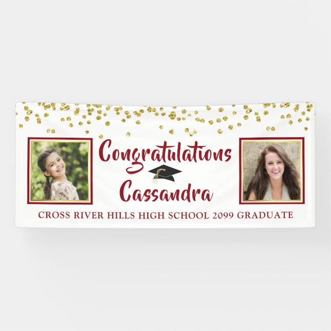 Confetti Brush Script Then & Now Fotos Abschluss Banner (Horizontal)