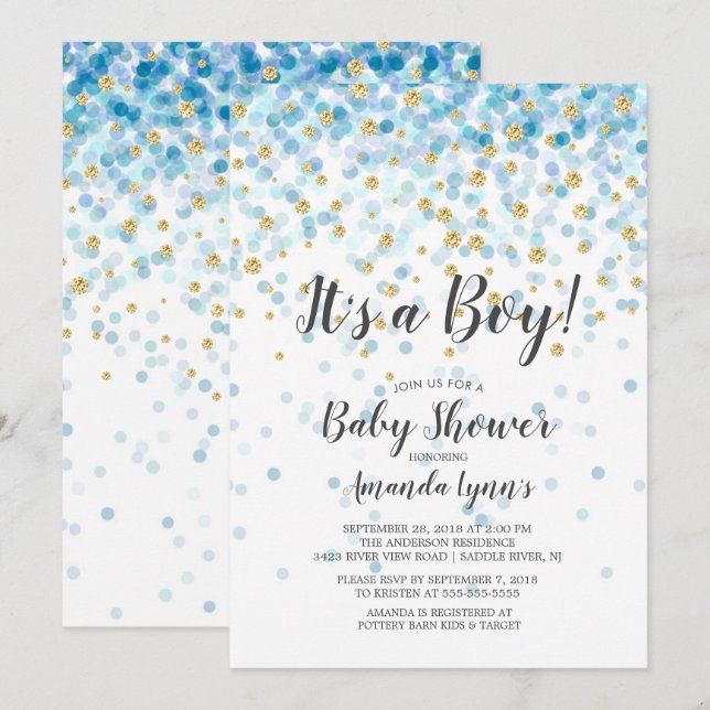 Confetti C'est un Baby shower garçon Invitation (Devant / Derrière)