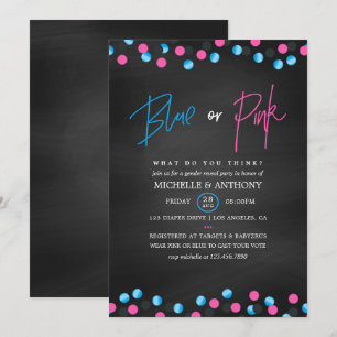 Confetti Chalkboard Blue oder Pink Gender Reveal Einladung